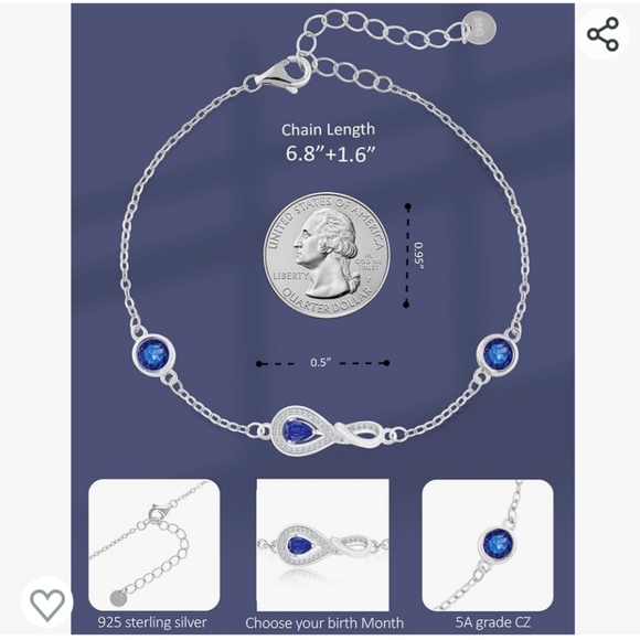 925 sterling silver sapphire September birthstone bracelet - Picture 4 of 5